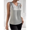 thumbnail image 6 of CHUMUD Womens Satin Tank Tops V Neck Pleated Sleeveless Business Casual Outfit Summer Dressy Work Blouse, 6 of 6