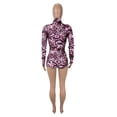 thumbnail image 4 of Women’s Leopard Print Long Sleeve Jumpsuit Crew Neck Slim Fit Stretch One-Piece Outfit, 4 of 6