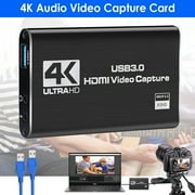 4K Audio Video Capture Card, USB 3.0 HDMI-Compatible Capture Device, Video Converter 1080P 60fps Capture Card for Gaming, Supports Live Video Capture Black By EKIDAZB