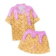 thumbnail image 4 of MIXUE Teen Girls Outfit Sets Summer Ice Cream Print Button Down Lapel Short Sleeve Shirts Tops And Shorts Casual 2 Piece Pajamas Activewear,Pink,12-13 Years, 4 of 4
