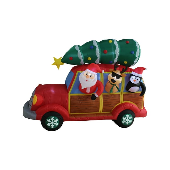 A Holiday Company 8ft Wide Santa's Christmas Woody Van, 5 ft Tall, Multi