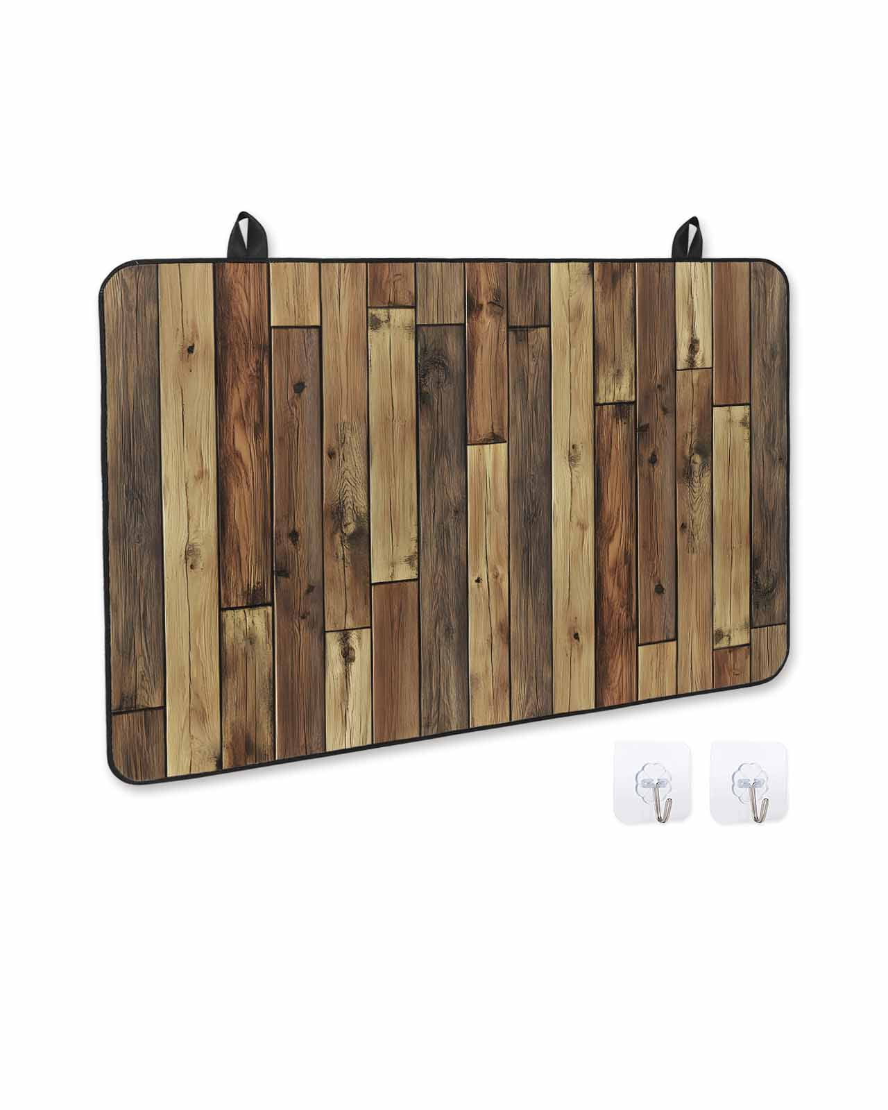 nqOlkjepod Large Induction Cooktop Protector Mat 24"x21", Brown Wooden Grain Stove Top Covers for Electric Stove, Farmhouse Vintage Stitching Art Stove Burner Cover Mats, Glass Top Stove Cover