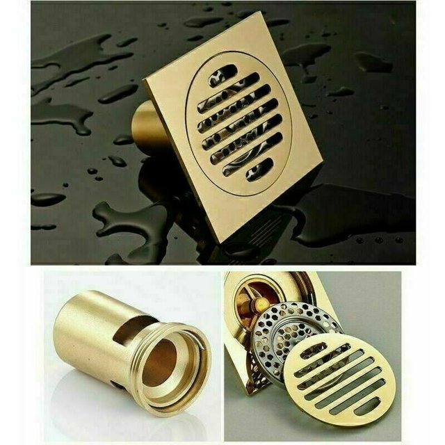 Drain de Douche, Drain de Plancher en Laiton Passoire Filtre Cheveux pour Salle de Bain, Carré 100 mm, Couleur Or Kuyhfg Bienvenido a Kuyhfg