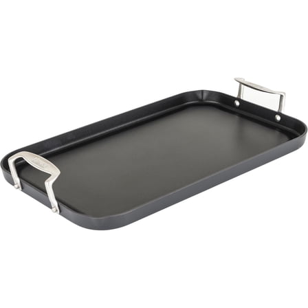 Non Stick Double Burner Griddle, Hard Anodized Nonstick Kitchen Cookware Grill Pan with Handles, Oven Safe, Works on Electronic, Ceramic, and Gas Stove Tops, 19 x 11 Inch