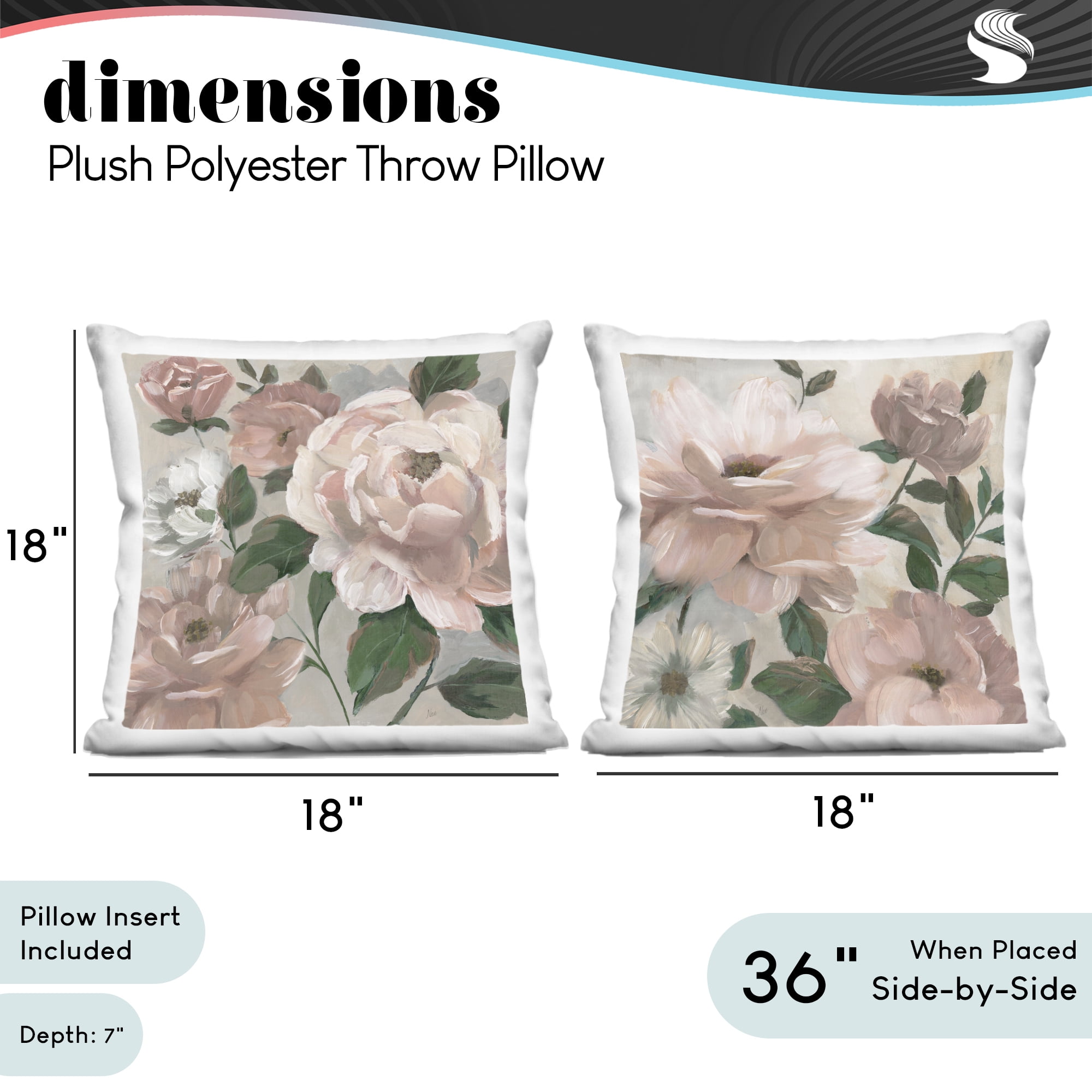 Stupell Industries Elegant Blush Peonies & Leaves 2 Piece Decorative Printed Throw Pillow Set, design by Nan, 18 x 7 x 18