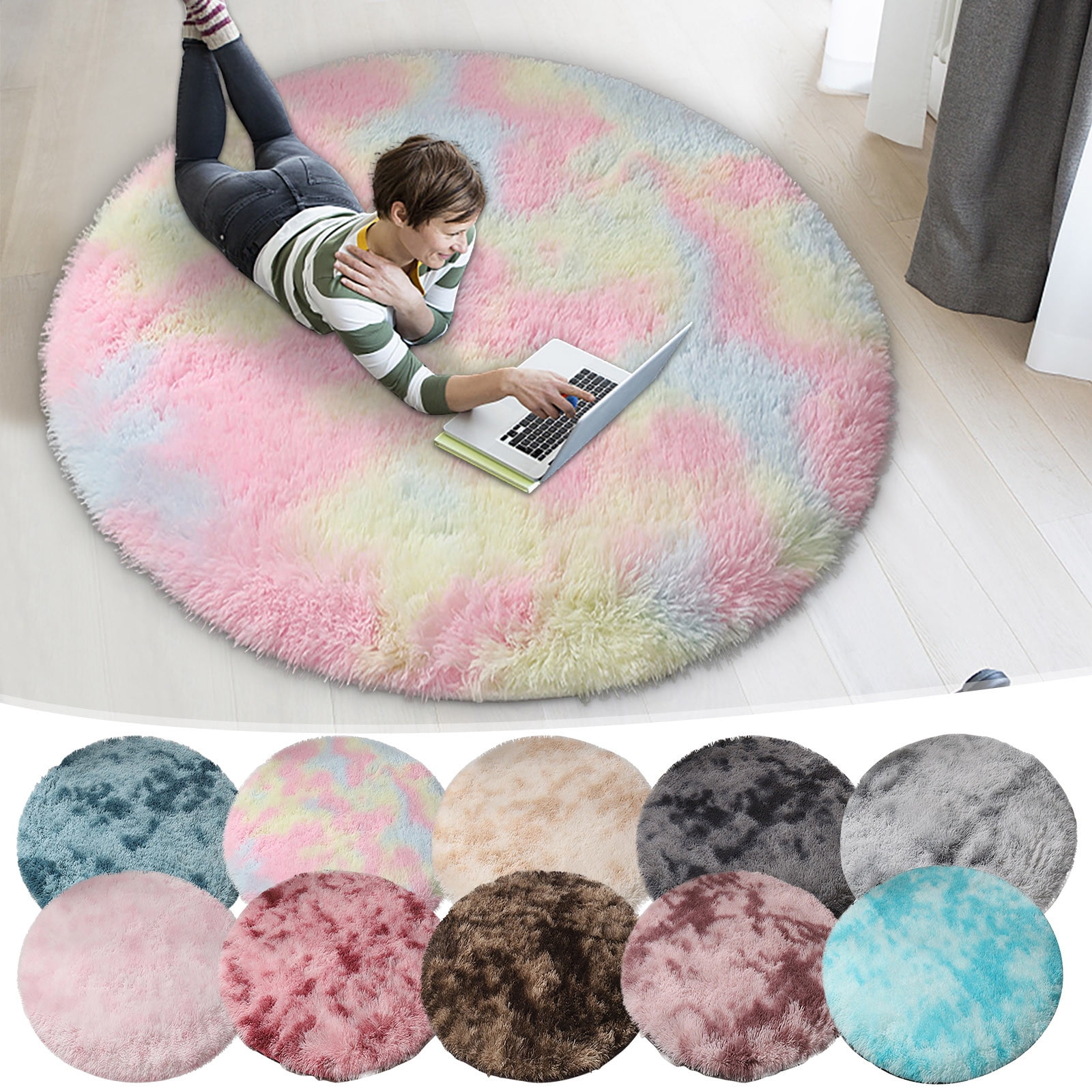 Home Gifts Matoen Pink Round Rug for Bedroom Fluffy Circle Rug