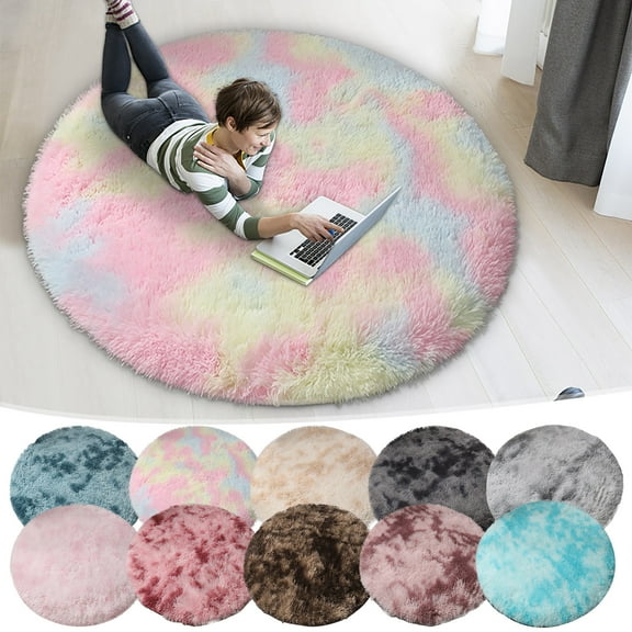 Tie-Dyed Round Rug for Bedroom, Modern Area Circle Rugs for Living Comfortable Soft Home Decor Fluffy Playroom Rug Nursery Mat for Bedroom Room Decoration 31.5" x 31.5"