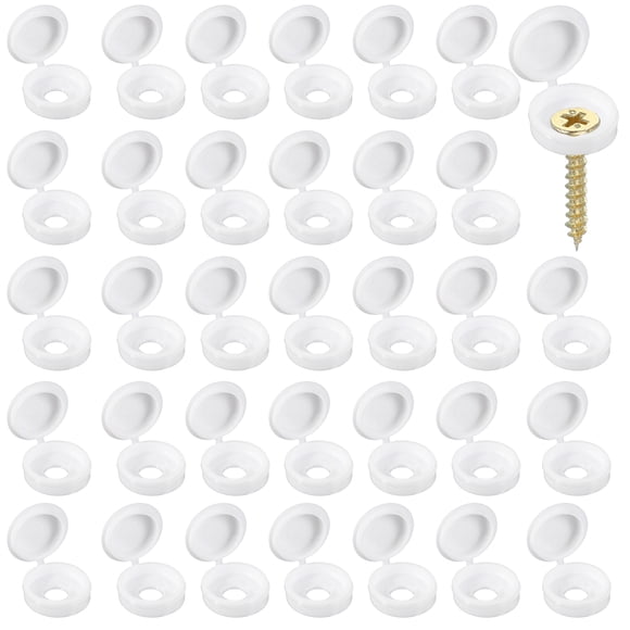Screw Snap Covers, Plastic Hinged Screw Cover Caps for Home Furniture 6 mm & 200 Pack & Porcelain White