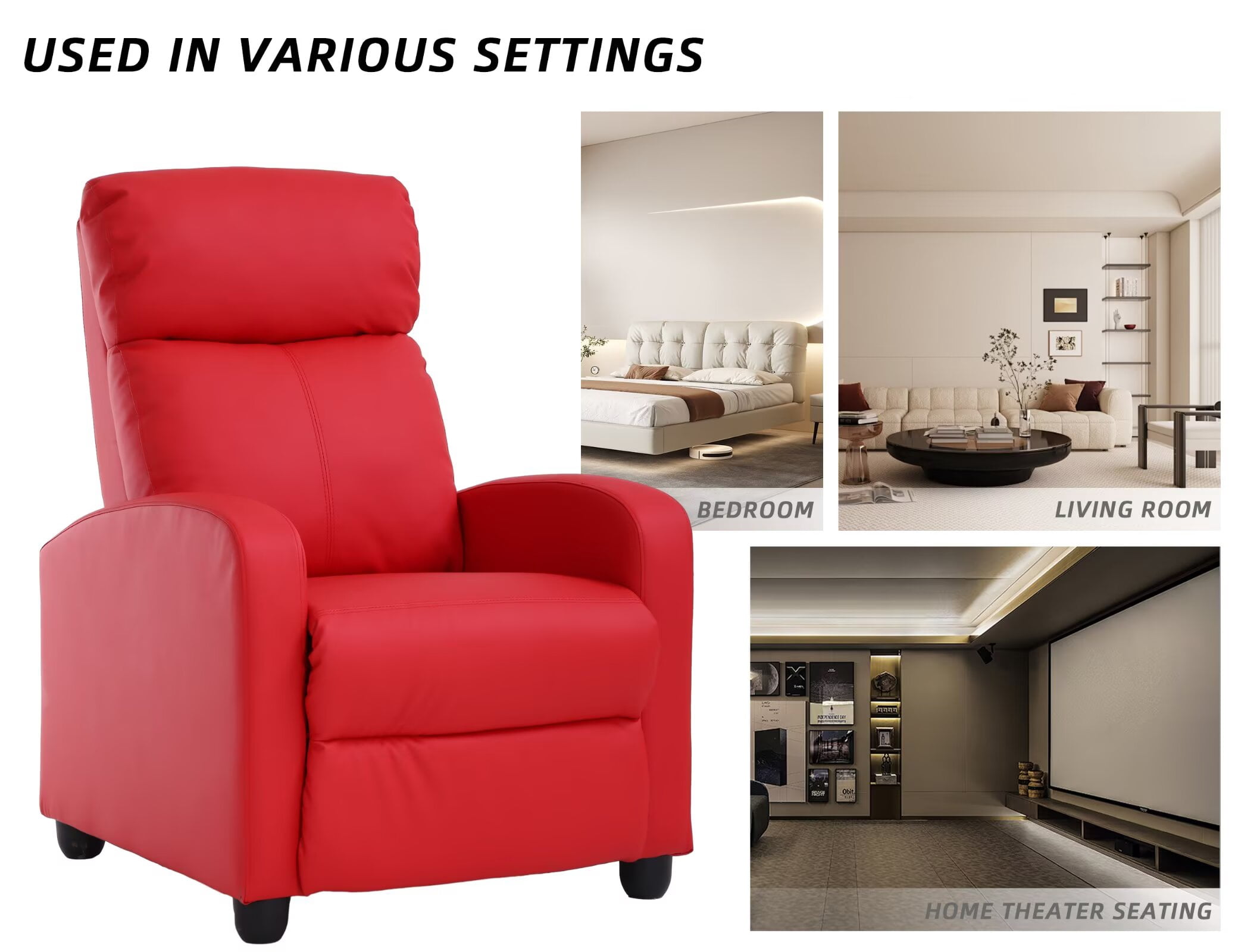 YRLLENSDAN Recliner Chair for Living Room Home Theater Seating Single Reclining Sofa Lounge with Padded Seat Backrest (Red)