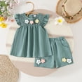 thumbnail image 3 of Amidoa Girls Summer 2 Piece Outfits Kids Ruffle Sleeve Short Sleeve and Shorts Casual Clothing Sets Mint Green Size 3T, 3 of 7