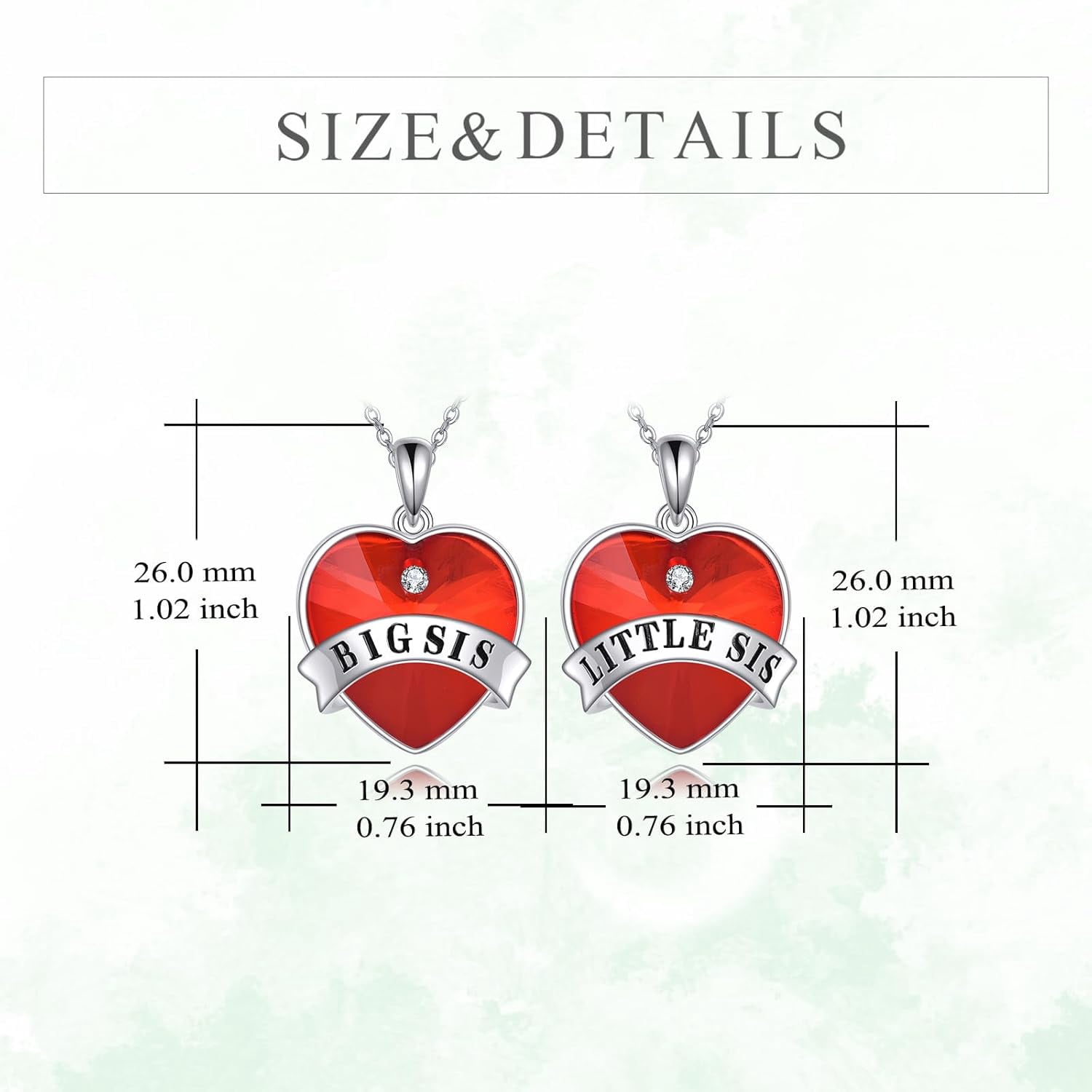 YAFEINI Big Sis Little Sis Necklace Sterling Silver Red Heart Big Sis Little Sis Pendant Necklace Big Sister Little Sister Jewelry Matching Birthday Gifts for Women