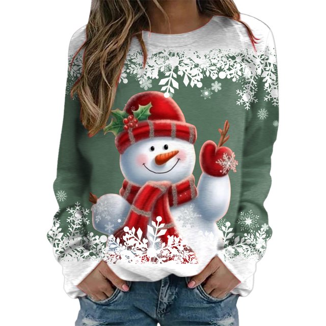 WEAIXIMIUNG Sweat à Capuche Zippé pour Femmes, Imprimé Joyeux Noël, Col Rond, Pull Décontracté à Manches Longues, Blouse Ample