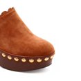 thumbnail image 3 of XYD Women Closed Rounded Toe Slip-on Mules Mid Chunky Heel Stylish Studs Scalloped Edge Platform Casual Dress Shoes Size 10.5 Brown, 3 of 4