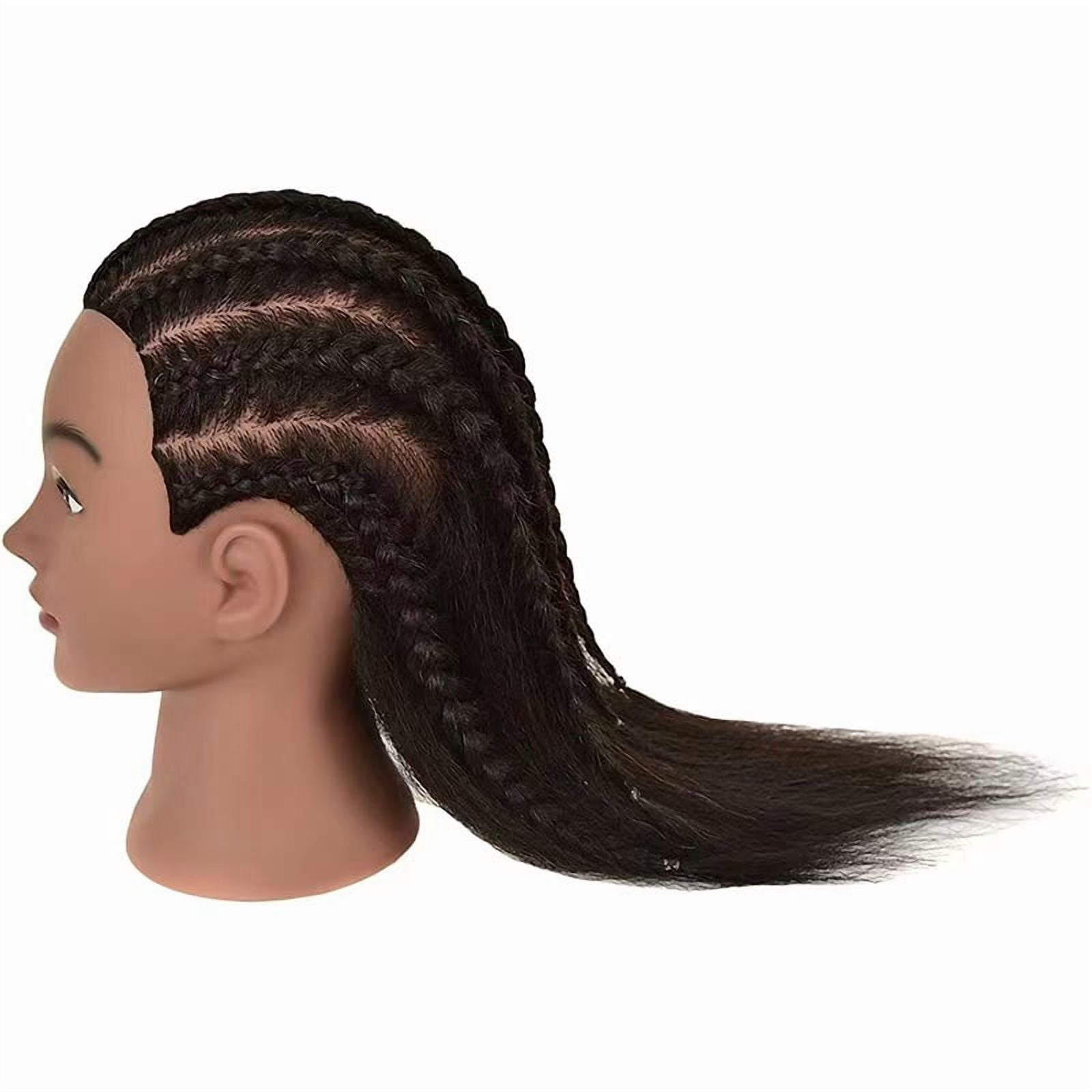 Mannequin Head with Human Hair with Stand for Hairdresser Practice Cosmetology Manikin Doll Training Head Braiding Styling Coloring Cutting Updos Display