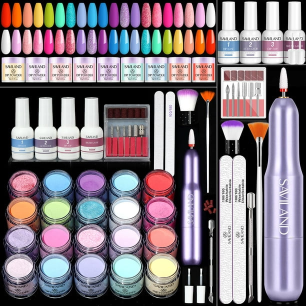 Kit de uñas en polvo SAVILAND con taladro, 20 colores, verano