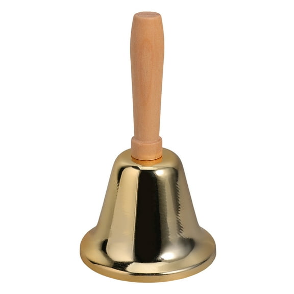 Handheld Metal Call Bell with Wooden Handle, Loud Tea Bell for Attention, Dinner Service, Assistance, Golden Finish