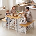 thumbnail image 2 of Ktaxon Farmhouse Dining Table Set for 4, 47.2" Rectangle Dining Table with 2 Benches, Modern Rectangle Dining Set 3 Pieces for Small Spaces, Apartment Friendly, White Natural, 2 of 11