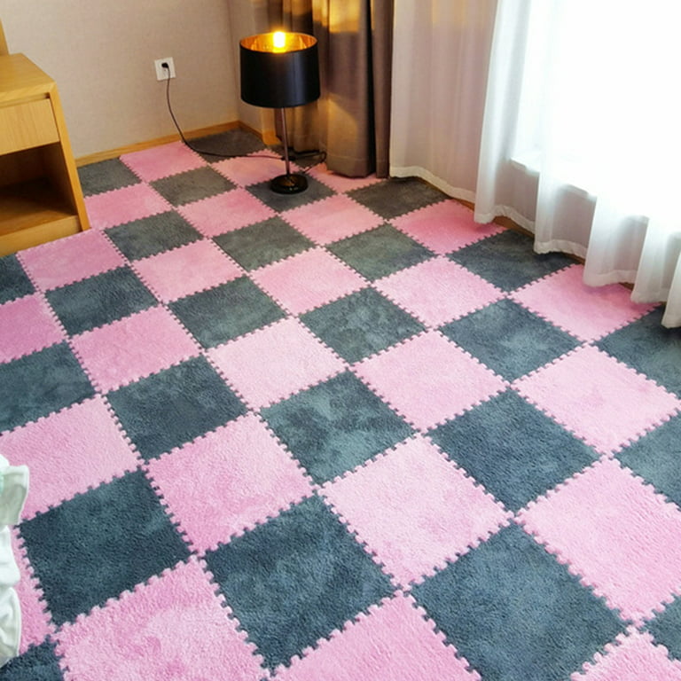 XM Culture 10Pcs/Set Puzzle Carpet Shaggy Easy Installation Square Fluffy Carpet  Tiles Plush Area Rug for Parlor 