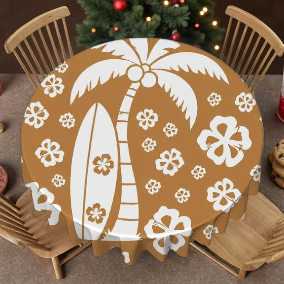 RKSupls 60 Inch Surfboard And Palm Tree Aloha Pattern  Stain Resistant & Washable Decor,   Festive Round Table Setting Round Tablecloth, Wedding, Party, Holiday, Home Dining