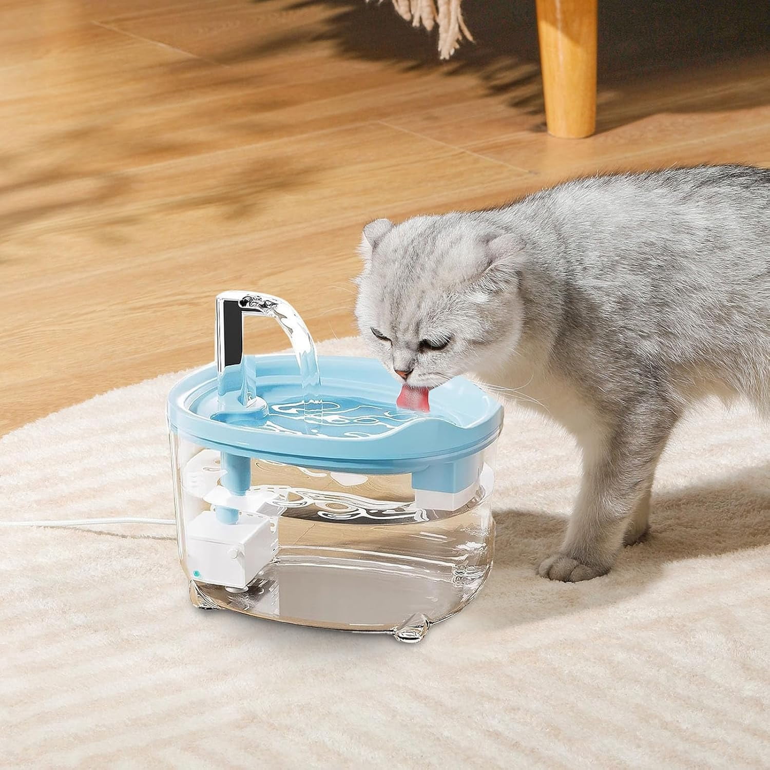 Pet Water Fountain for Cats Dogs,50oz Automatic Cat Water Dispenser with Triple Filter, Ultra-Quiet Pump, LED Low Water Indicator, Flowing Faucet for Multi Pets (White)