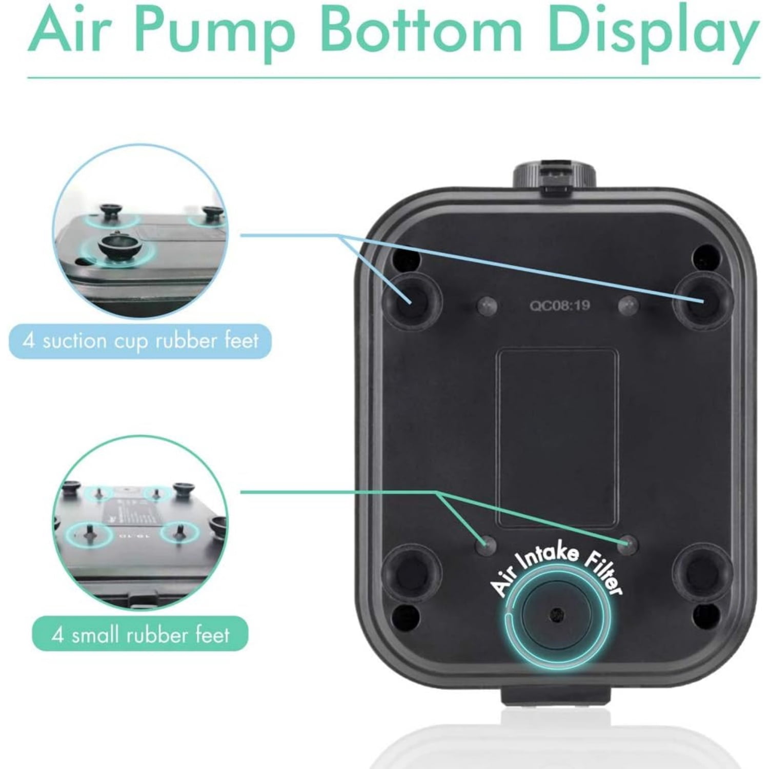 Quietest Aquarium Air Pump, Adjustable Oxygen Pump 2 Air Outlets Ultra Silent Powerful Aerator Pump Up to 600Gallon Fish Tank 255GPH 10W