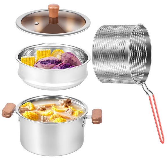 3n1 Stainless Steel Steamer Pot with Steamer Insert and Mesh Basket 2.6Quart Stock Pot with Lid and Handle for Gas Stove Induction Cooktop