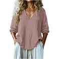 thumbnail image 2 of Neewe 3/4 Length Sleeve Womens Cotton Linen Tops Summer 3/4 Sleeve V-Neck Blouses Dressy Casual T-Shirt, 2 of 5