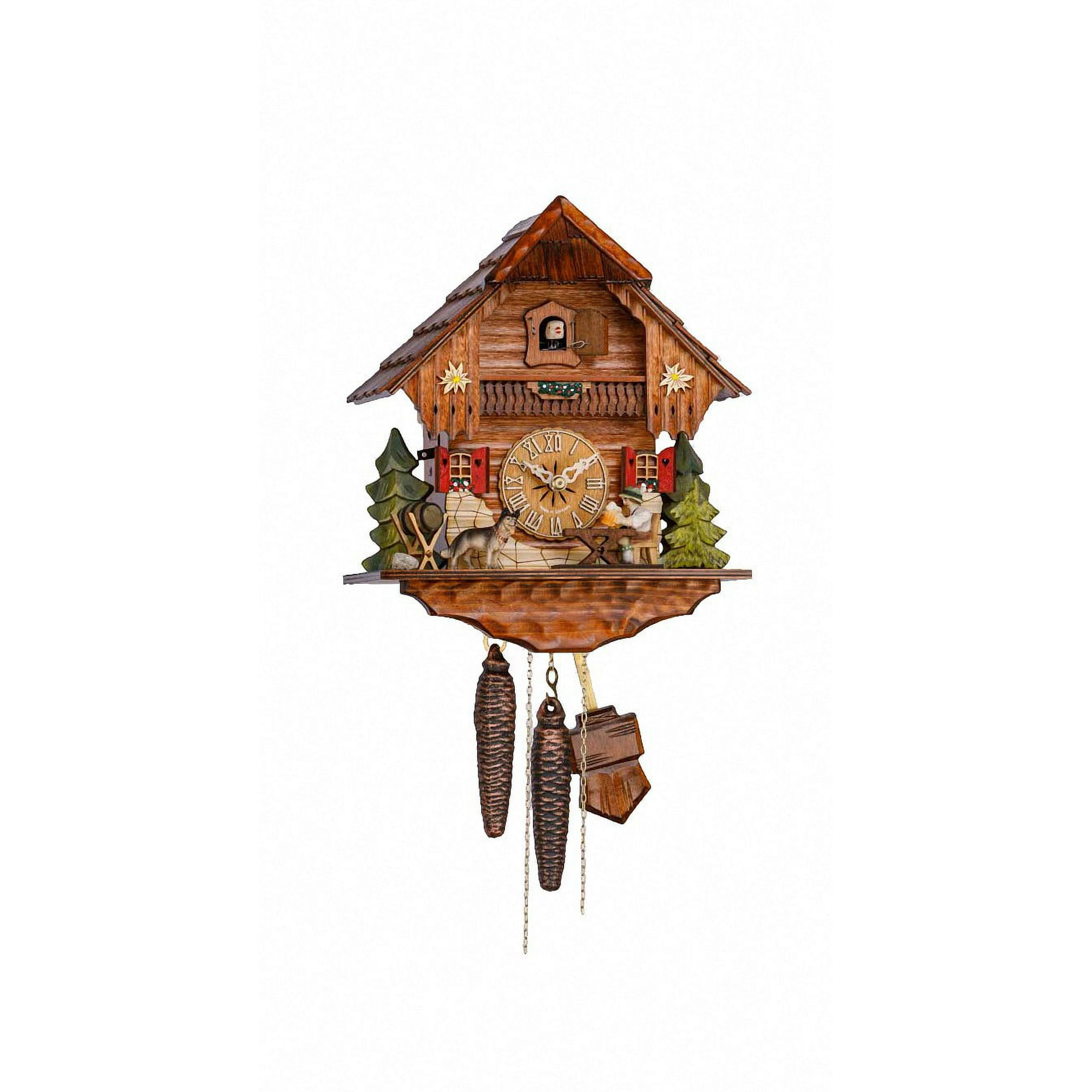 Pendule à Coucou Traditionnelle - Buveur De Bière Et Chien - Bois Sculpté - Neuve