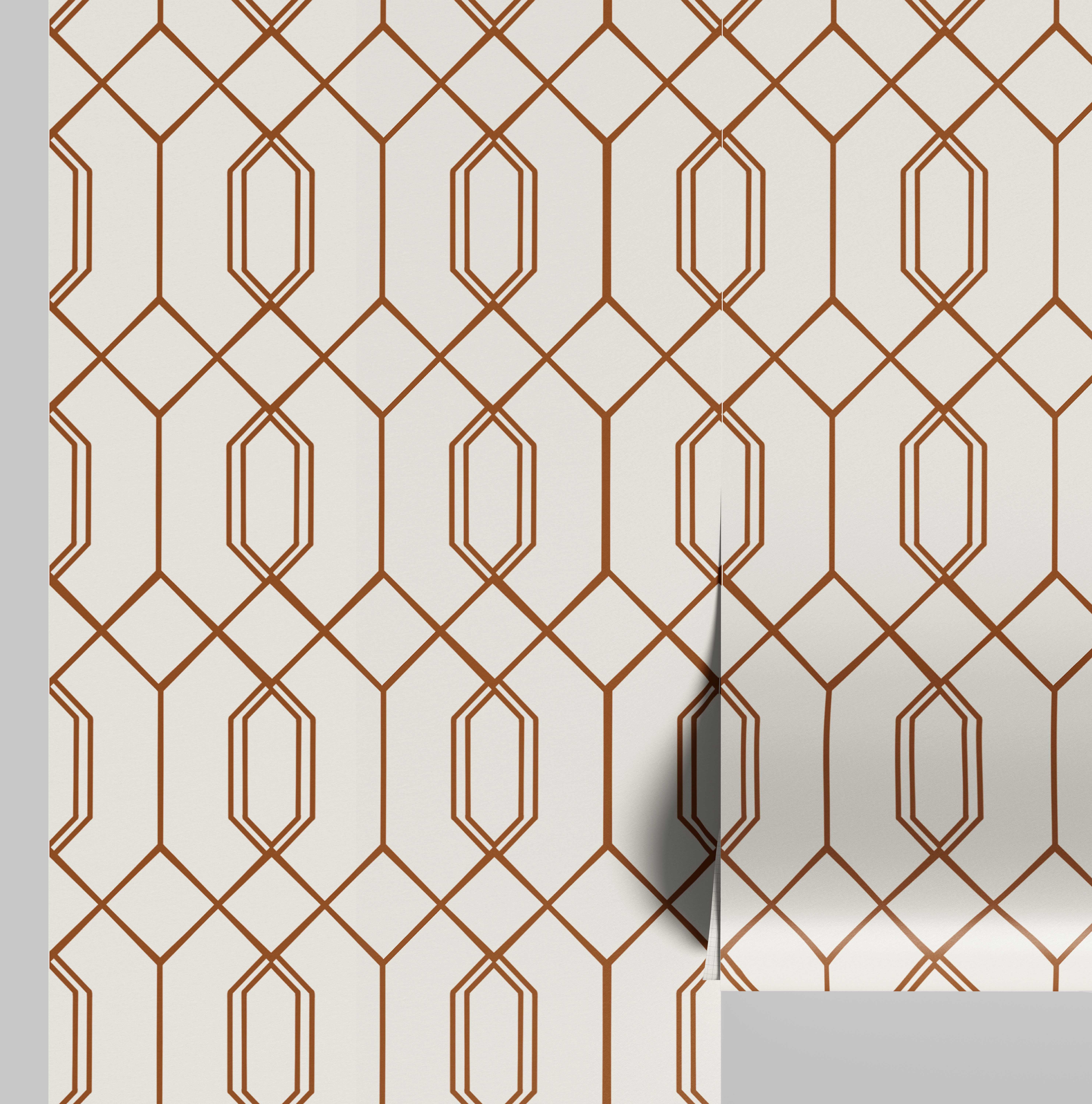 S4sassy Self Adhesive Wallpaper, Geometric Hexagon Line Print Wallpaper, Brown Removable DIY Vinyl Wall Covering, Peel and Stick Contact Paper for Entryway accent Wall, Easy Home Decor (25"x60")