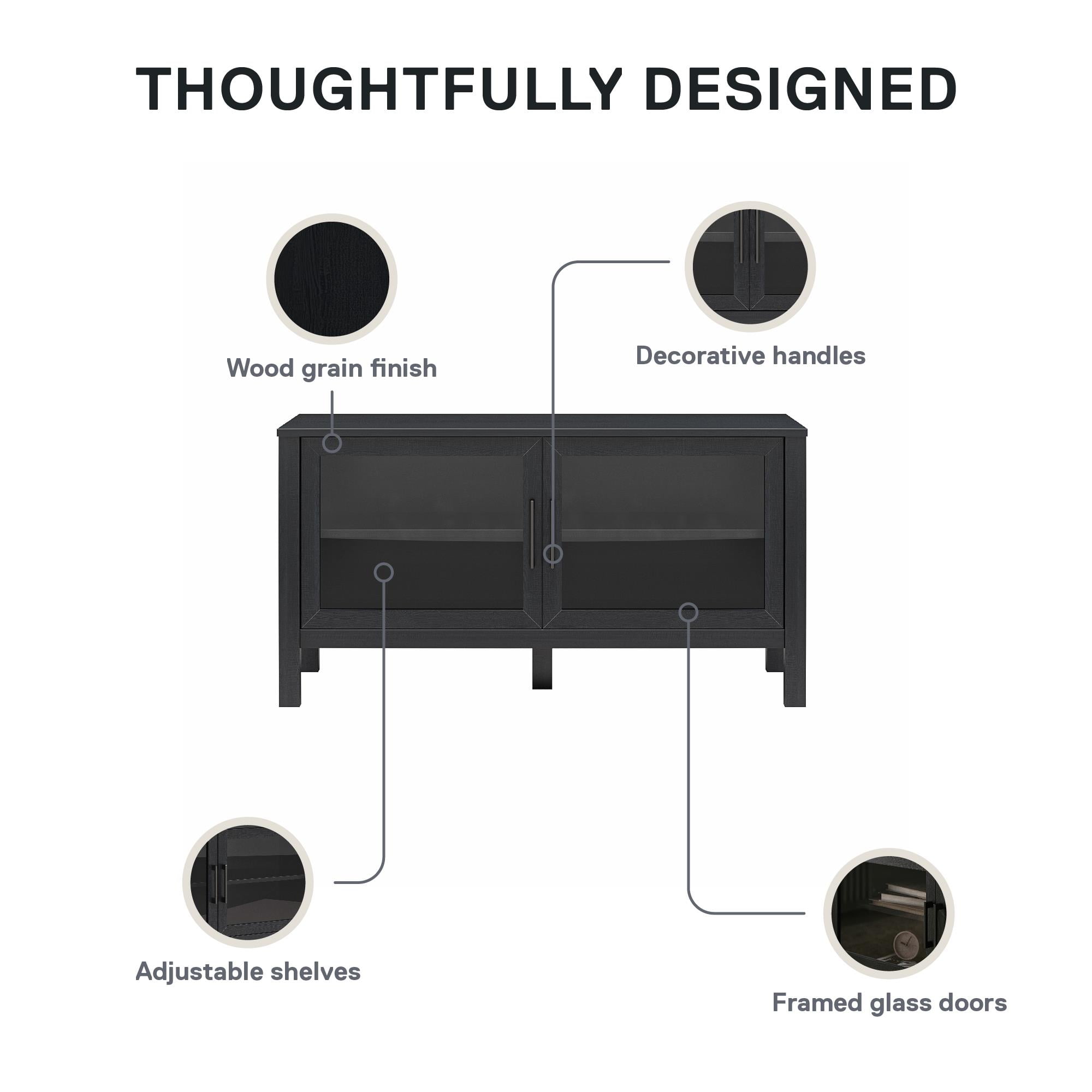 Mainstays Glass Door TV Stand for TVs up to 55", Black Wood