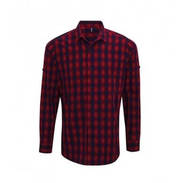 Premier - Camisa de manga larga modelo Mulligan para hombre (Rojo/ Azul marino)