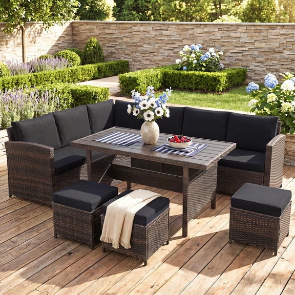 Costway 7 PCS Patio Furniture Set Rattan Sectional Conversation Sofa Coffee Table Porch Mixed Brown Black