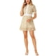 thumbnail image 1 of INSPIRE CHIC Vestido Mini de Cuello con Volantes Impreso Ajustado y Acampanado con Encaje en el Dobladillo M Blanco Amarillo, 1 of 6