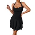 thumbnail image 3 of Women'S Halter Ruffle Hem Mini Dress Ruched Waist Corset Short Party Dresses Black L, 3 of 9