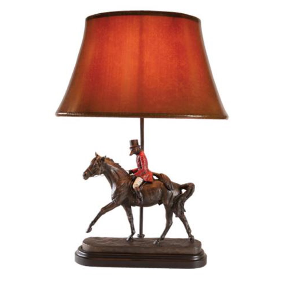 Table Lamp Traditional Fox Hunt Cast Resin Linen Shade Fabric New Quartz OK1512