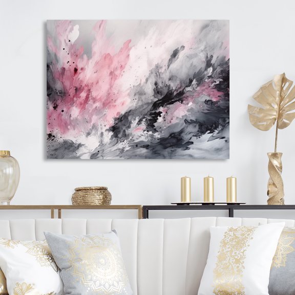 Designart "Evolving In Pink Grey Liquid Ink I" Modern Geometric Canvas Print