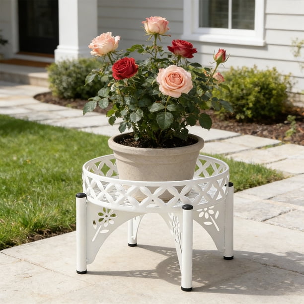 Soporte para plantas de hierro forjado, suelo de pie, portamacetas interiores exteriores de un solo nivel, estantería metálica, balcón, salón, decoración del hogar