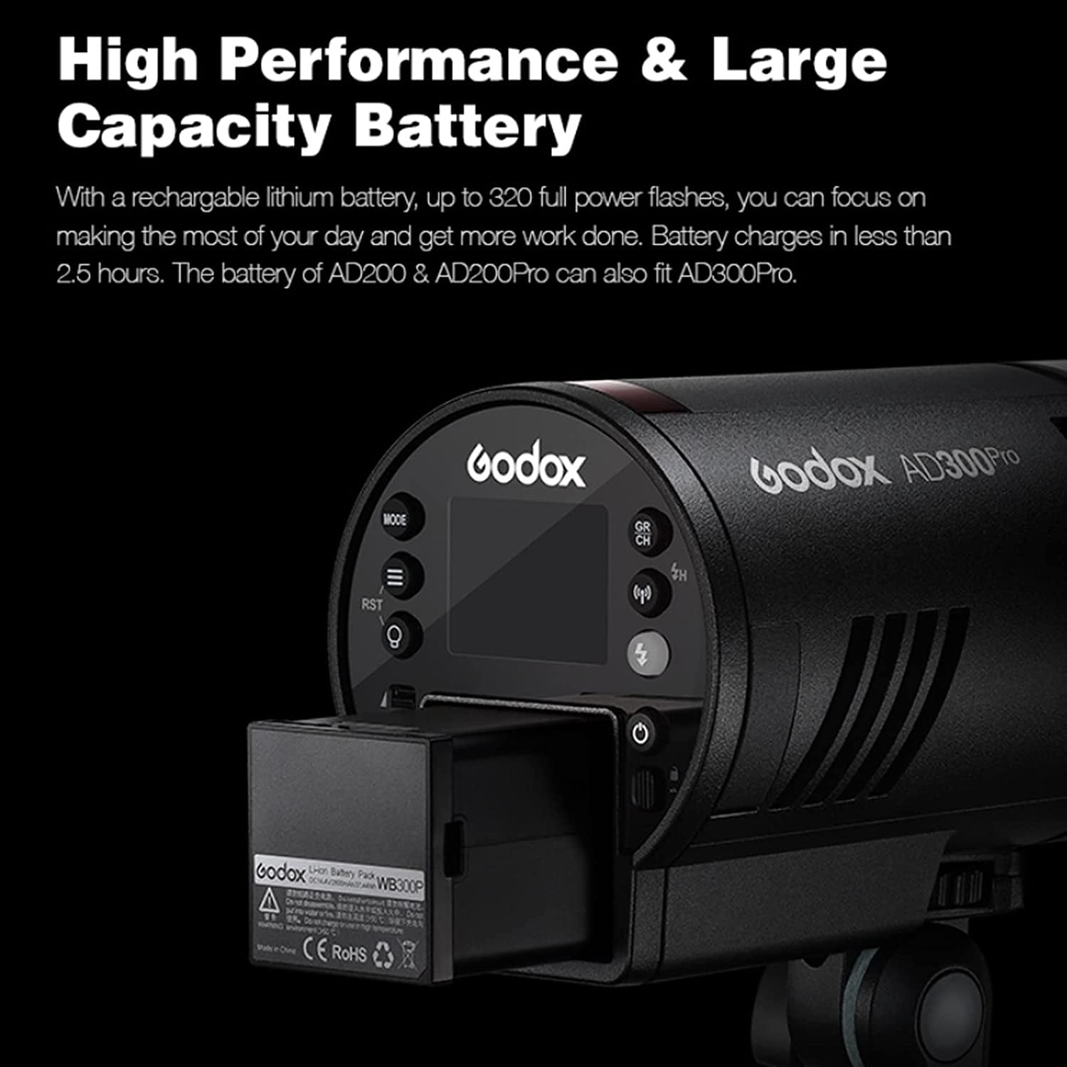 GODOX AD300 Pro 300W TTL Outdoor Flash 2.4G 1/8000s 2600mAh 0.01