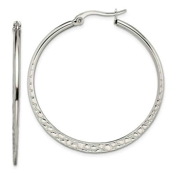 Stainless Steel 40mm Textured Hoop Earrings - Measures 40x2mm Wide