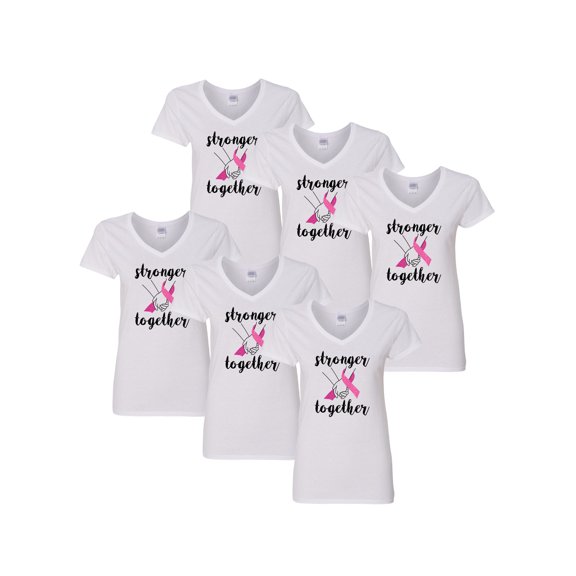 Awkward Styles Breast Cancer Awareness Women V-neck Shirt Stronger Together Shirt for Ladies Support Cancer Vneck Shirt Set of 6 Set of 12 Set of 24