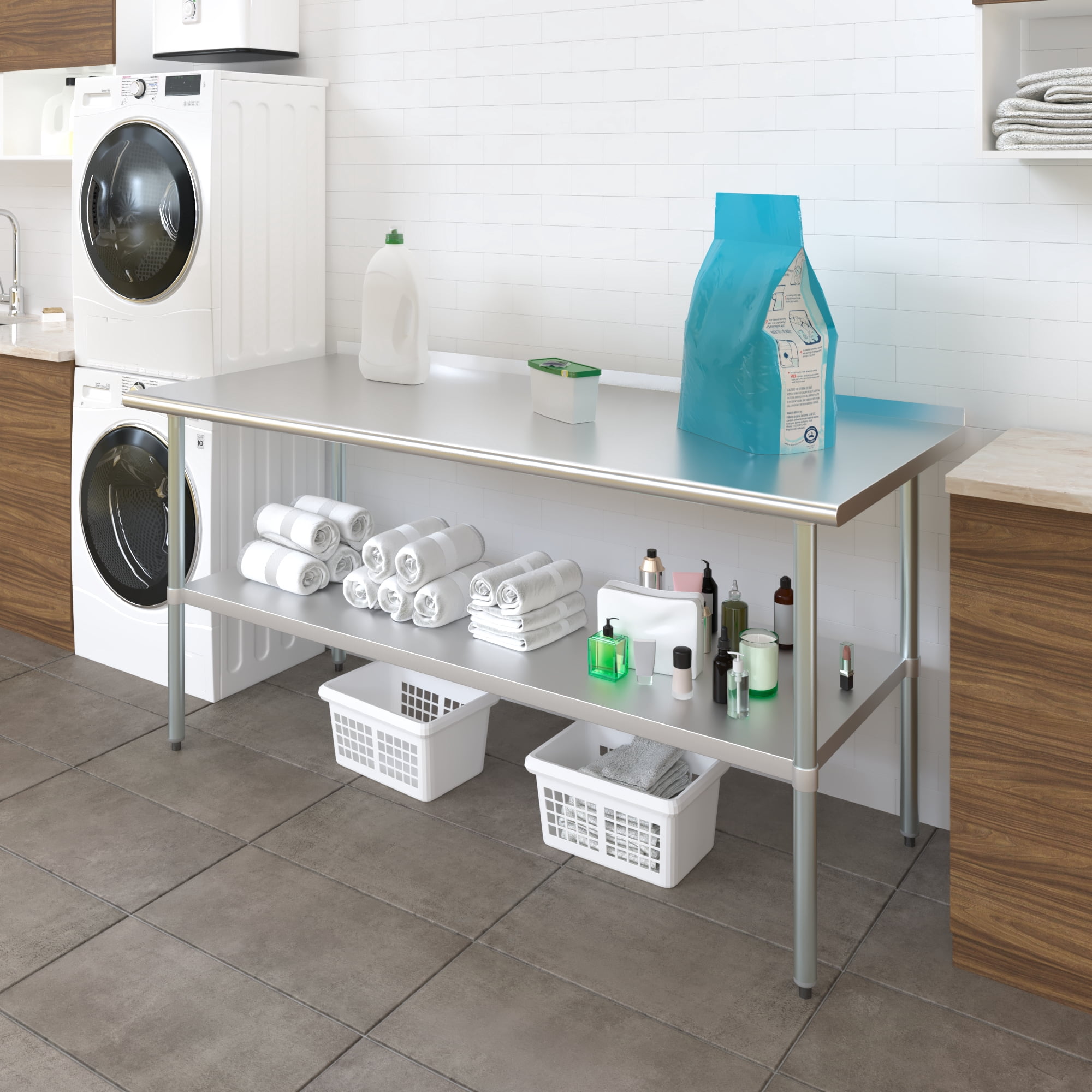 AmGood 30 in. x 72 in. Stainless Steel Work Table with 1.5 in. Backsplash | Metal Kitchen Food Prep Table