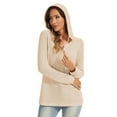 thumbnail image 4 of Mohiass Hoodies for Women Trendy Waffle Knit Button Oversized Sweatshirt Hooded Loose Fit V Neck Long Sleeve Fall Clothes Beige S, 4 of 6