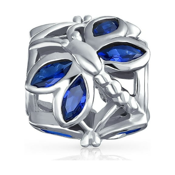 Bling Jewelry Womens Blue CZ Butterfly Dragonfly Firefly Charm Bead for Bracelet