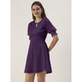 thumbnail image 2 of DressBerry Women’s Solid Georgette Round Neck Puffed Elbow Sleeves Knee Length Flared Hem Smocked Waist Light Weighted Casual&nbsp;Summerwear Beachwear Partywear All Purpose One Piece Dress, 2 of 7