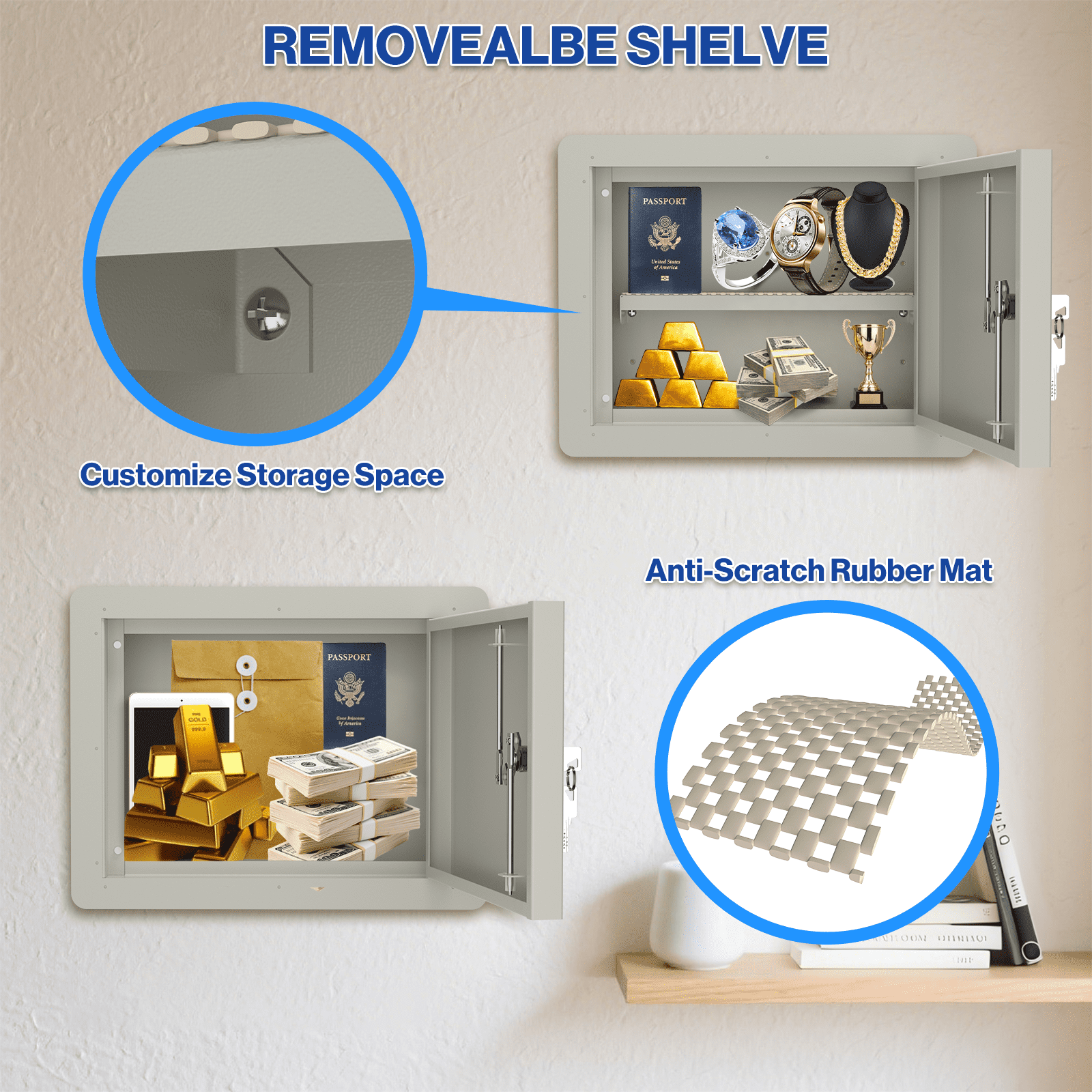 POCHAR In Wall Money Safe with Key Lock - Heavy Duty Steel In Wall Safe