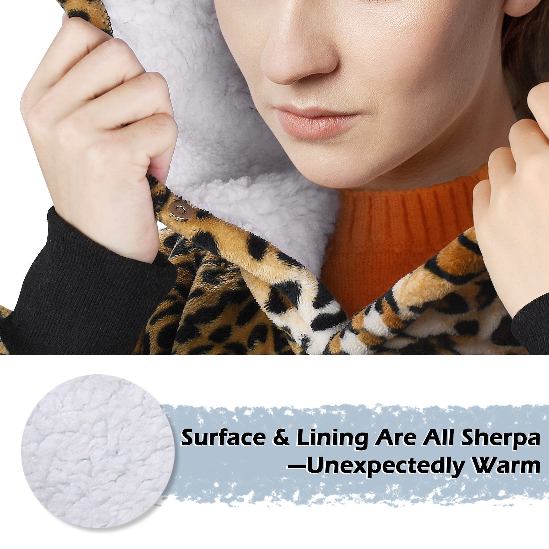 Tirrinia Extra long Oversized Hoodie Blanket Sweatshirt Comfortable Sherpa Giant Wearable Blankets Christmas Gifts for Adults Men Women Teenagers Wife Girlfriend Cheetah