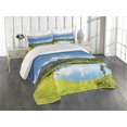 thumbnail image 2 of Ambesonne Nature Quilted Coverlet 3 Pcs, Sky Mountain Landscape, Queen Size, Green Blue White, 2 of 4