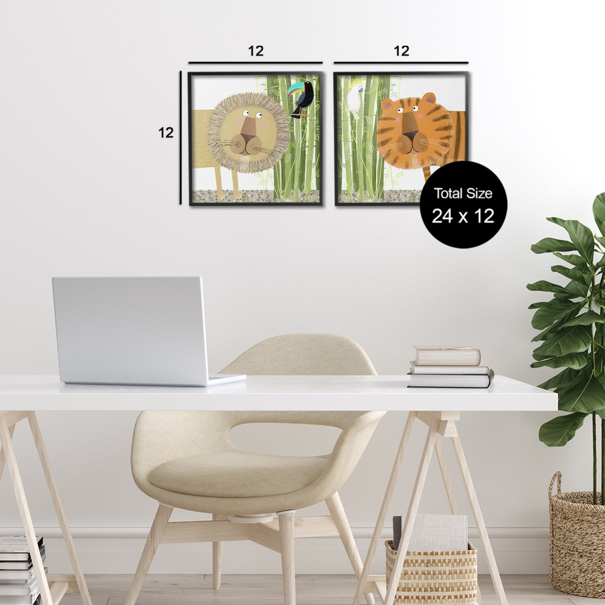 Stupell Industries Bamboo Trees & Animals 2 Piece Black Framed Giclee Art Set, design by Carla Daly