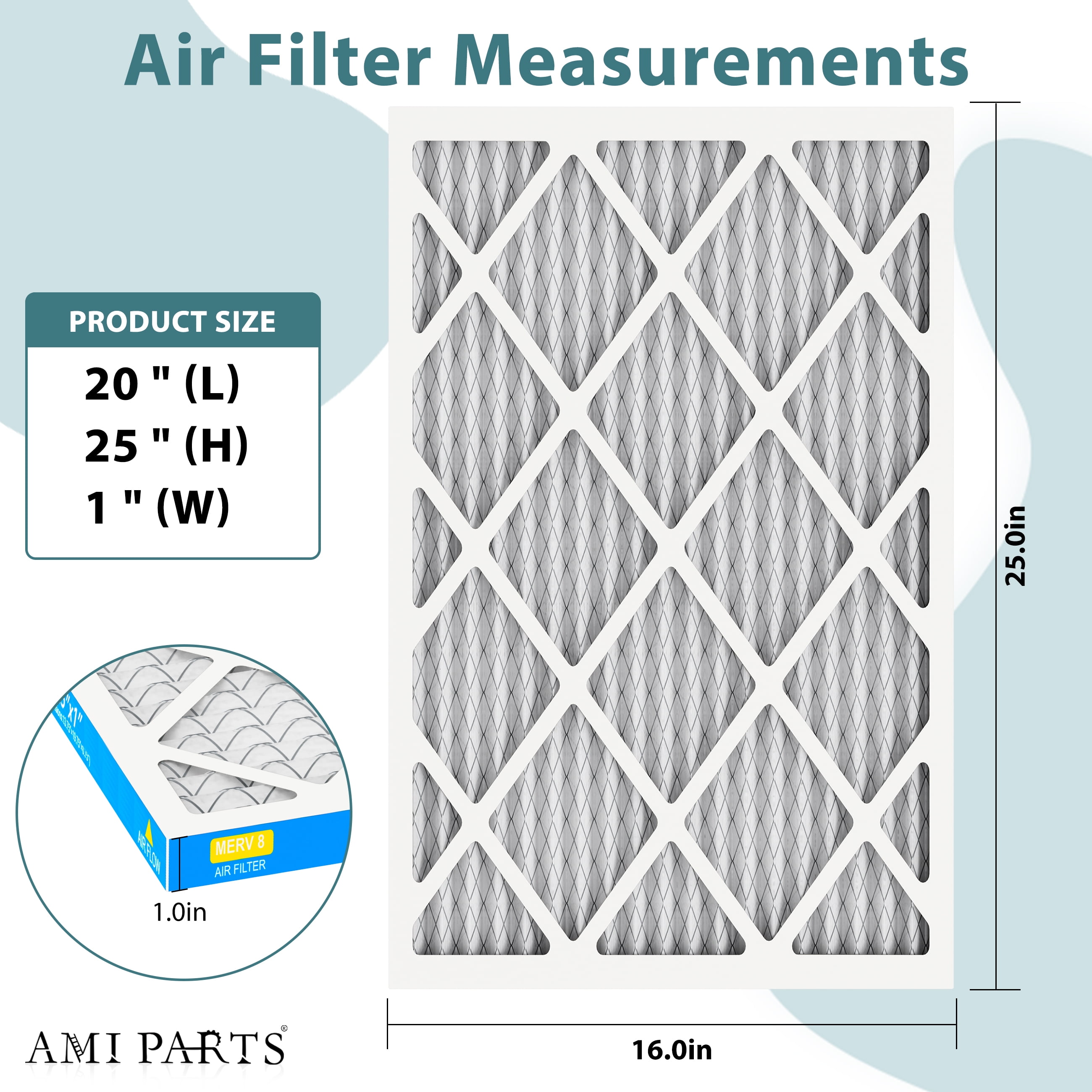 AMI PARTS 16x25x1 MERV 8 - 4 Count - High Efficiency Pleated HVAC, Furnace and Air Conditioner Filters