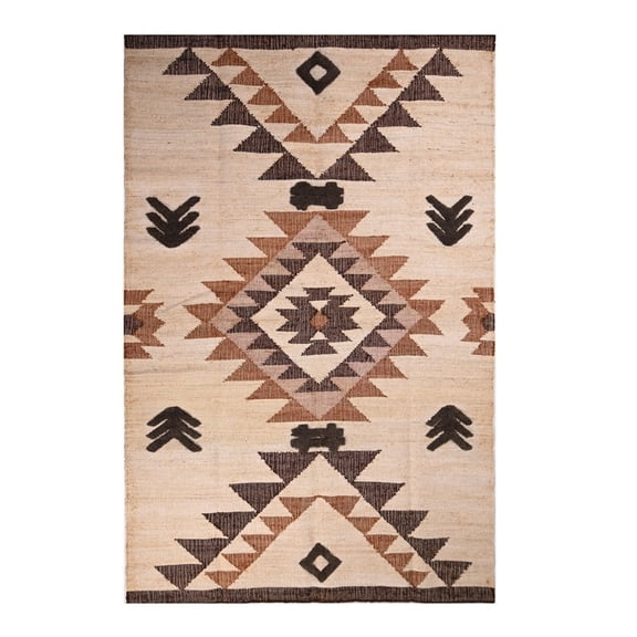 KLAVATE Natural Jute Ethnic Geometric Design Handwoven Area Rug for Living Room